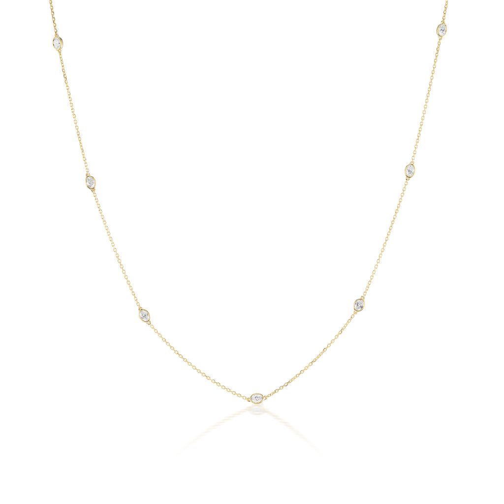 Serpentine Station Necklace with Oval Diamonds