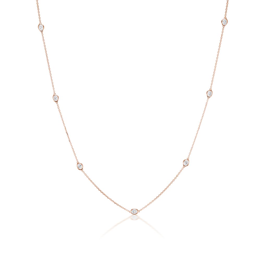 Serpentine Station Necklace with Oval Diamonds in Rose Gold