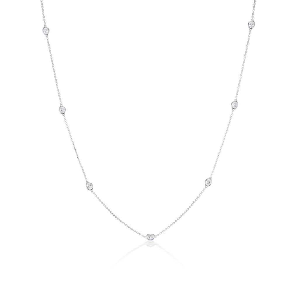 Serpentine Station Necklace with Oval Diamonds in White Gold