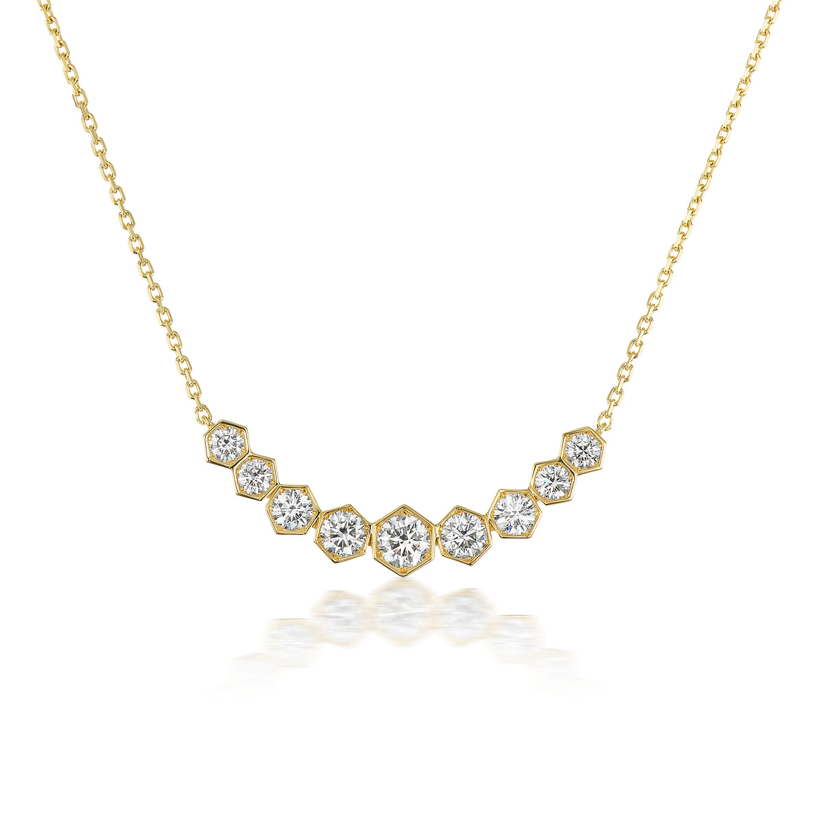 Graduated Hexagon Necklace with Round Brilliant Diamonds
