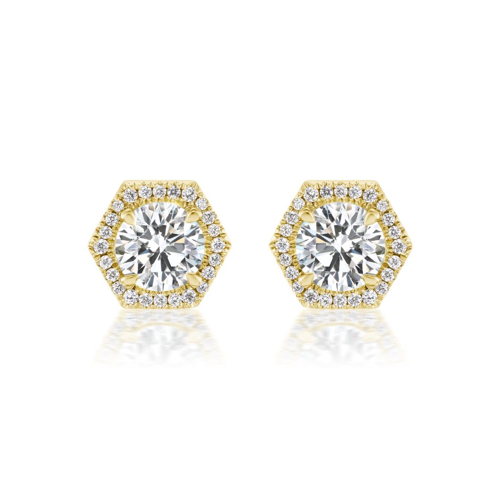 Hexagon Pavé Studs with Round Brilliant Diamonds