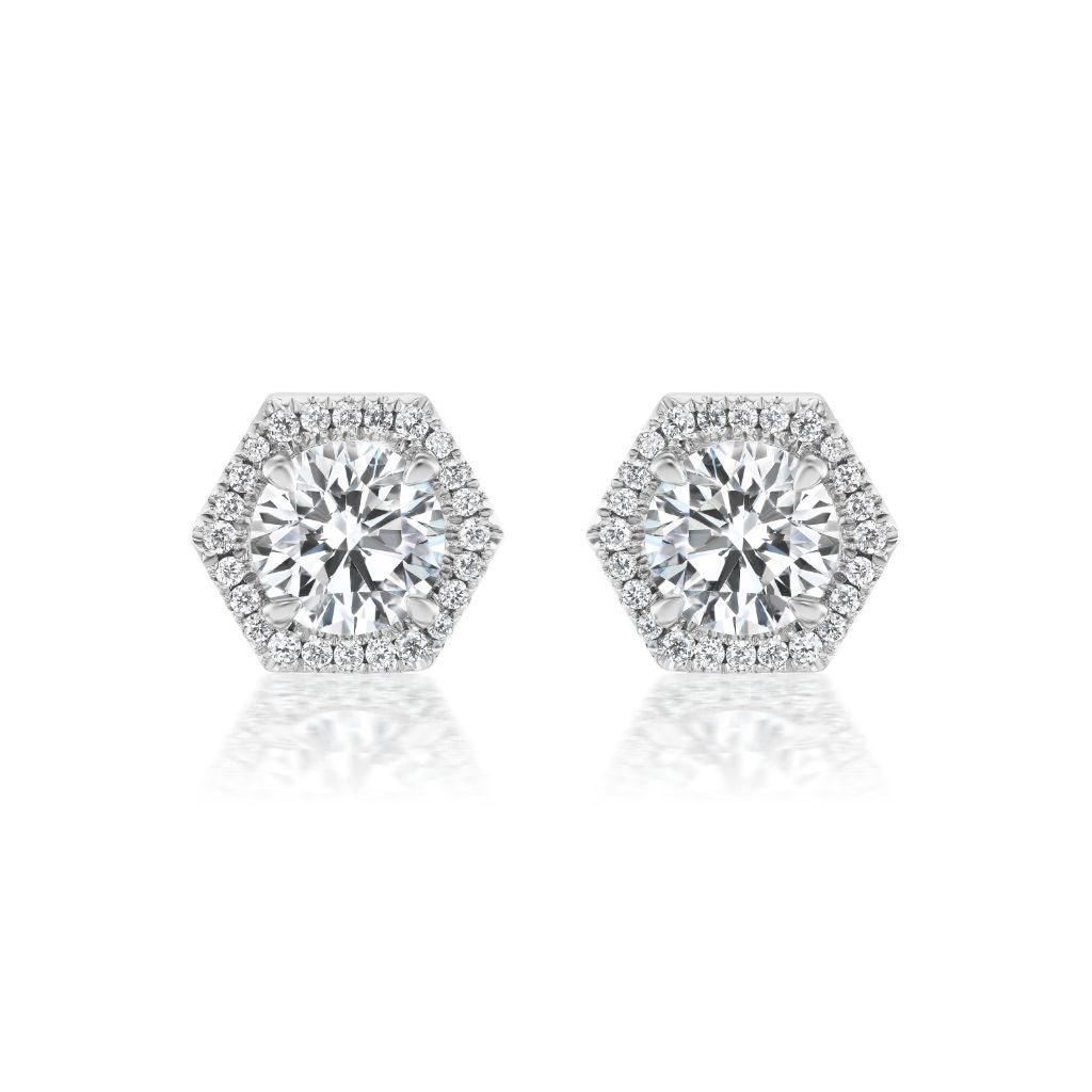 Hexagon Pavé Studs with Round Brilliant Diamonds