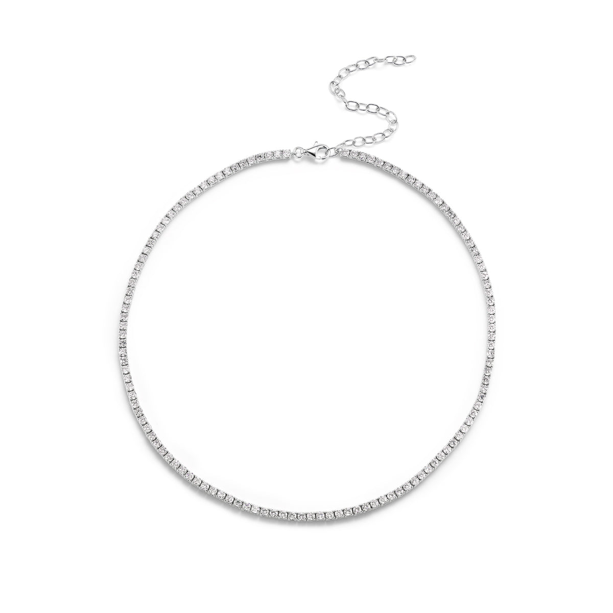 Adjustable Round Brilliant Diamond Tennis Necklace in White Gold