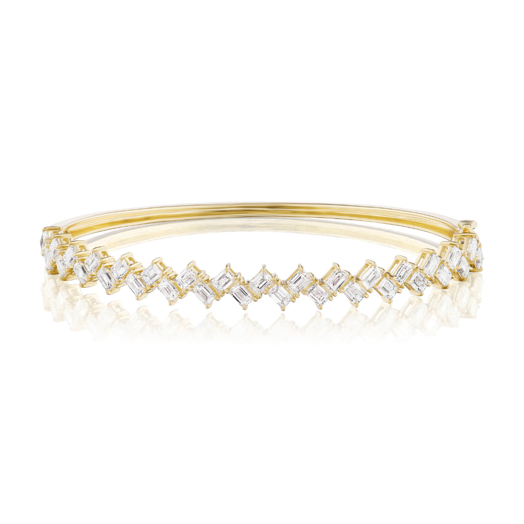 Zig-Zag Emerald Cut Diamond Bangle