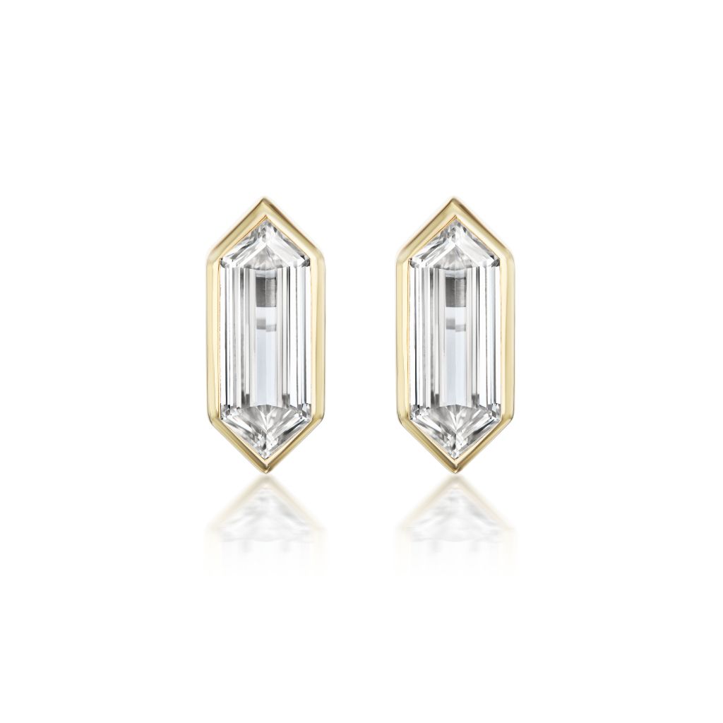 Bezel Set Studs in Yellow Gold with Elongated Hexagonal Diamonds