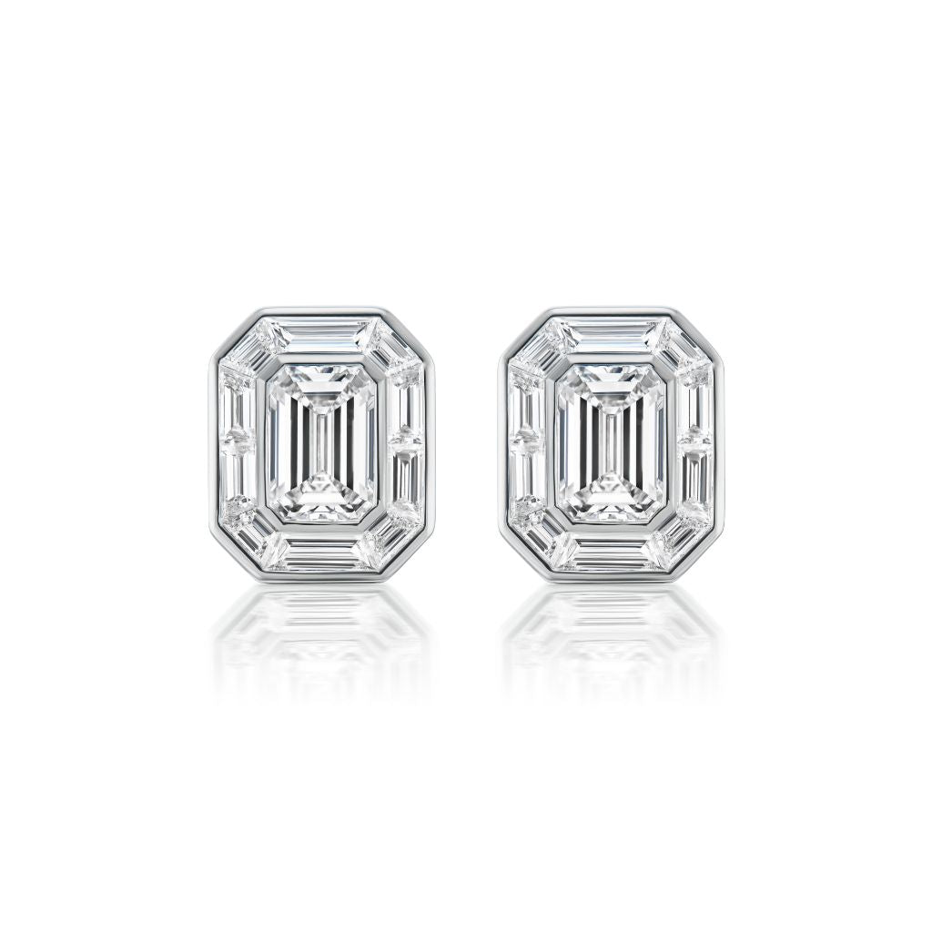 Emerald Cut Mosaic Studs