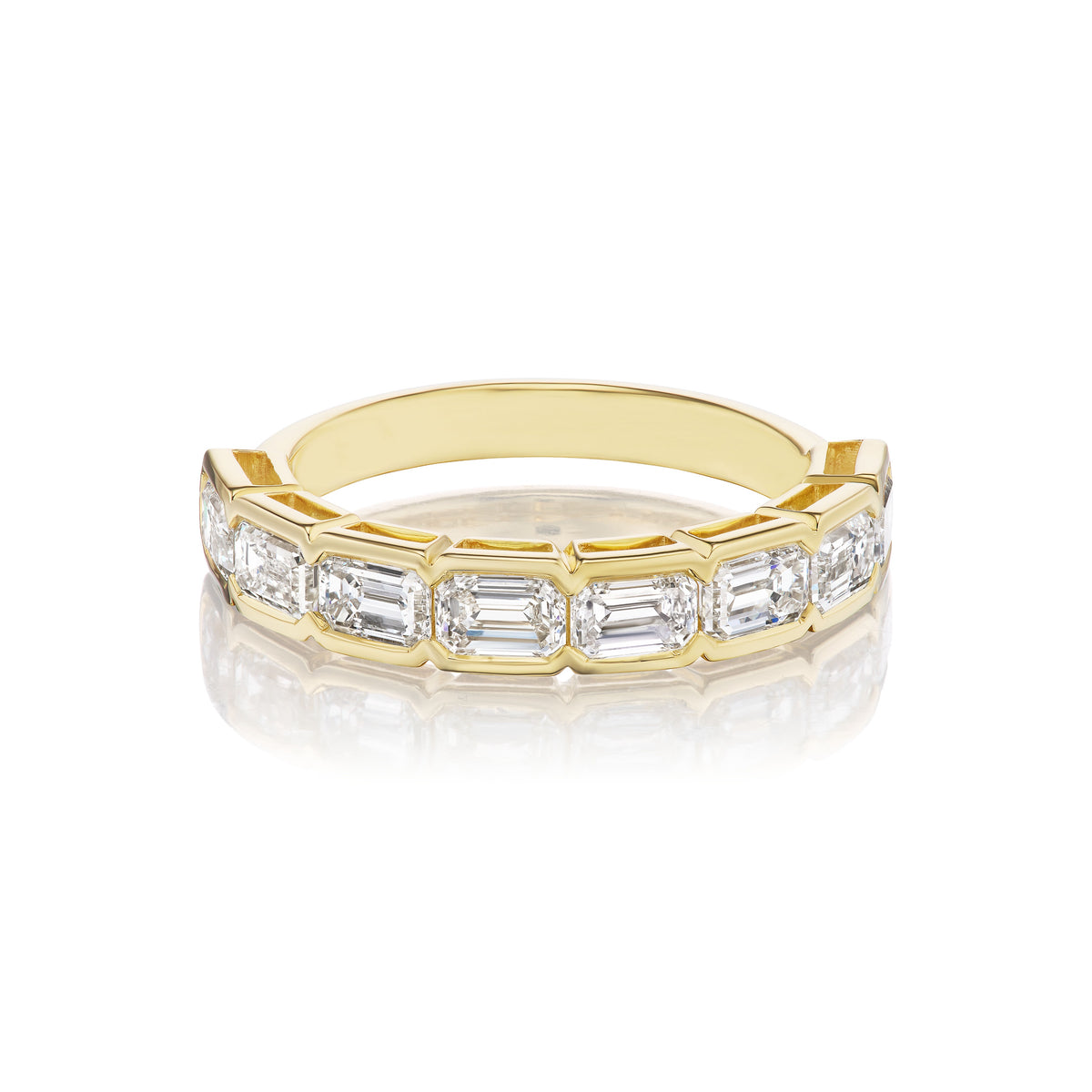 East-West Bracket Bezel Emerald Cut Diamond Half Eternity Band