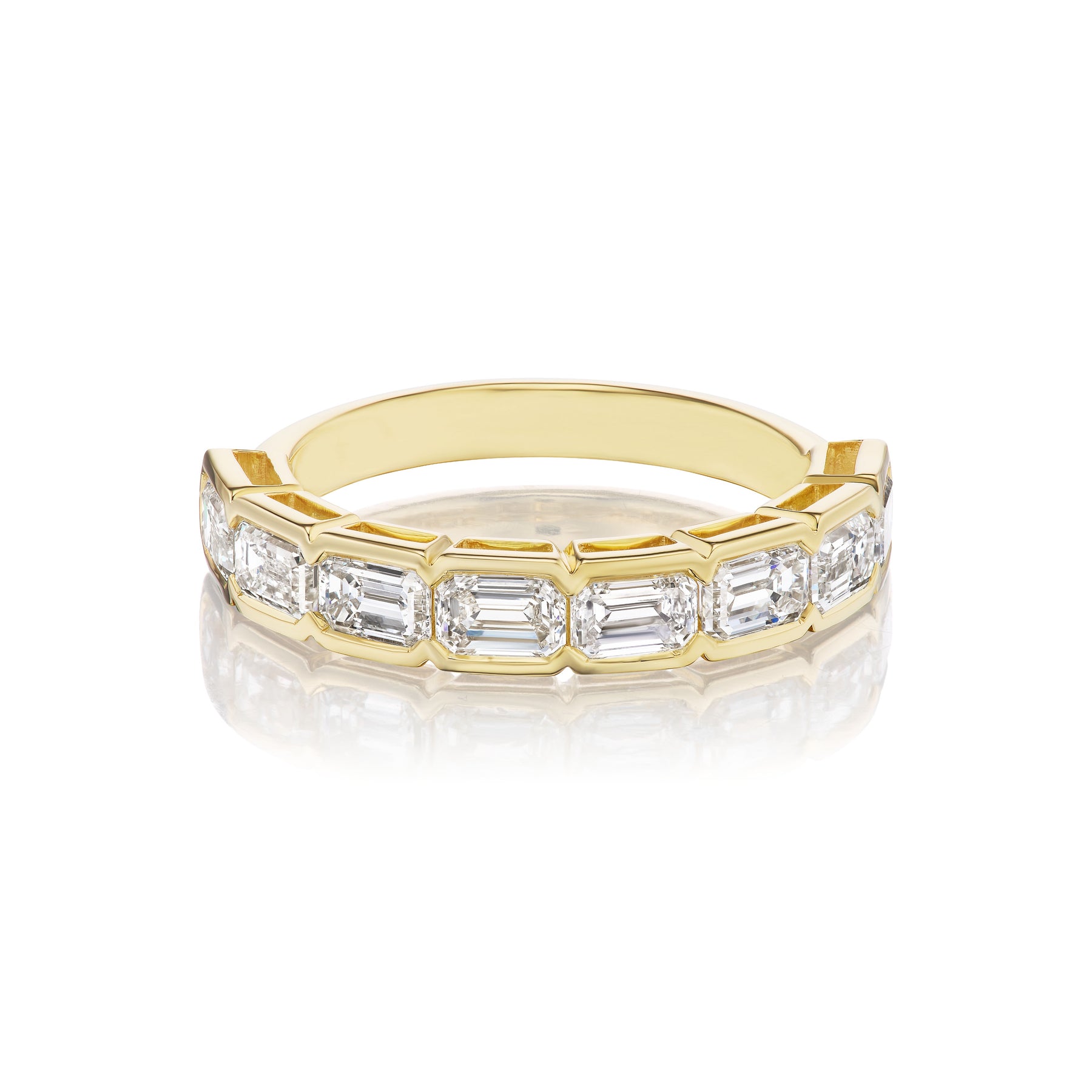 East-West Bracket Bezel Emerald Cut Diamond Half Eternity Band