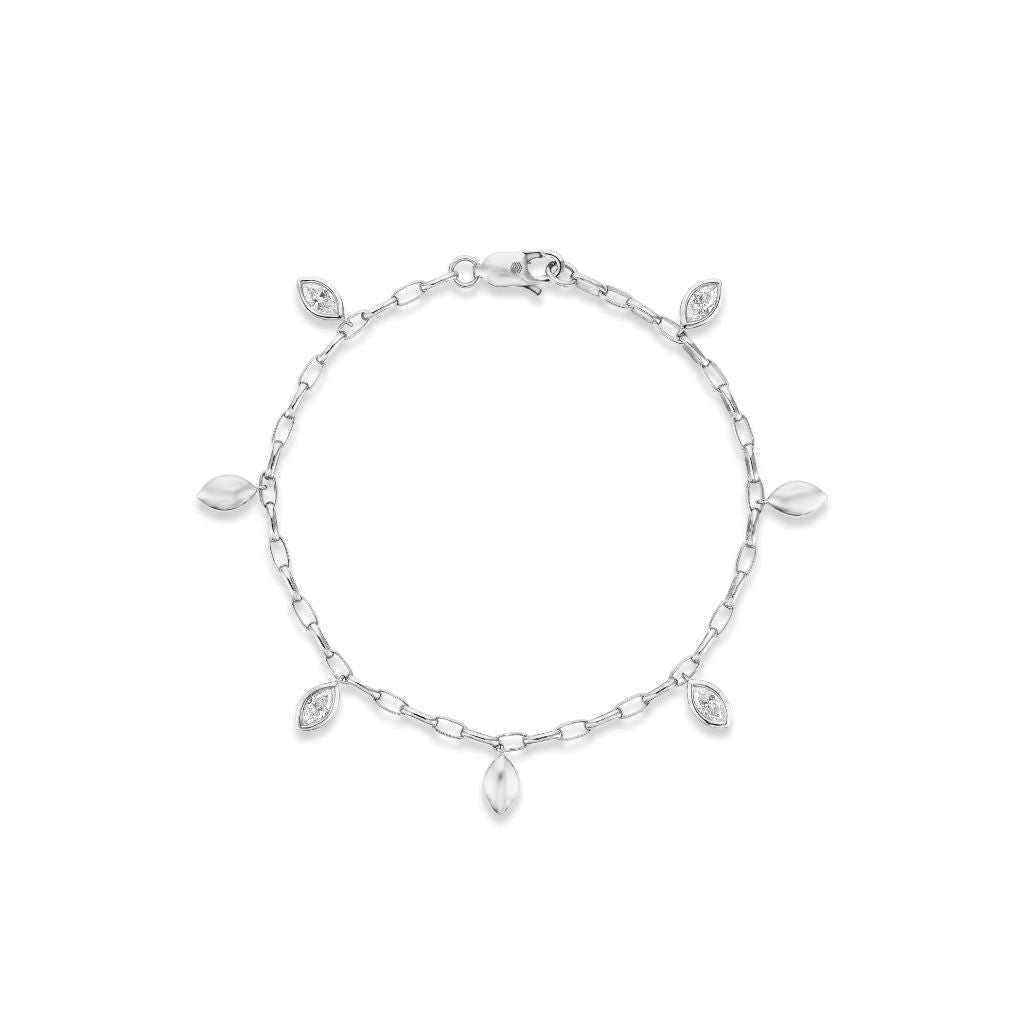 Bezel Set Marquise Diamond Charm Bracelet