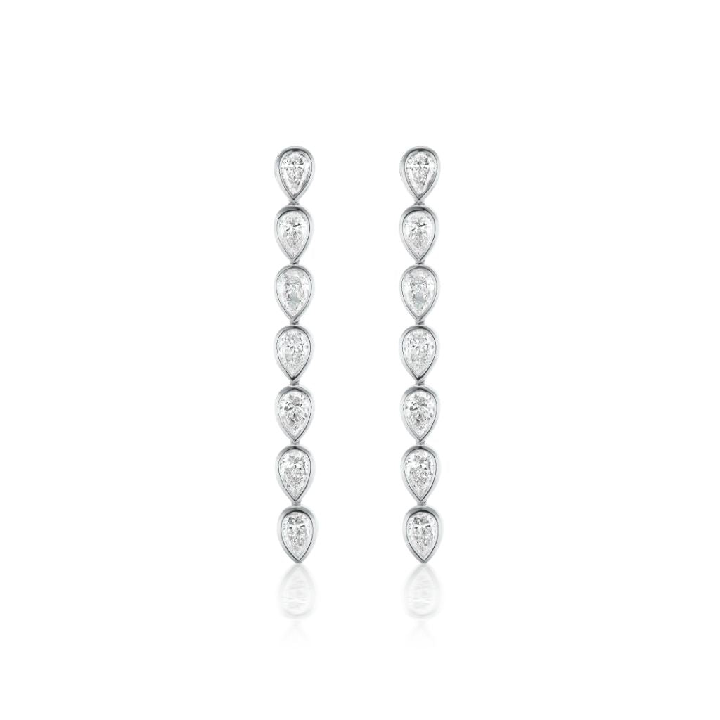 Chasing Pears Drop Earrings in White Gold with Bezel Set Pear Diamonds