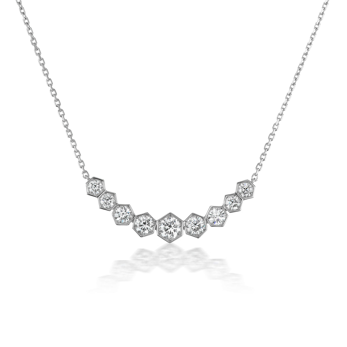 Graduated Hexagon Necklace with Round Brilliant Diamonds