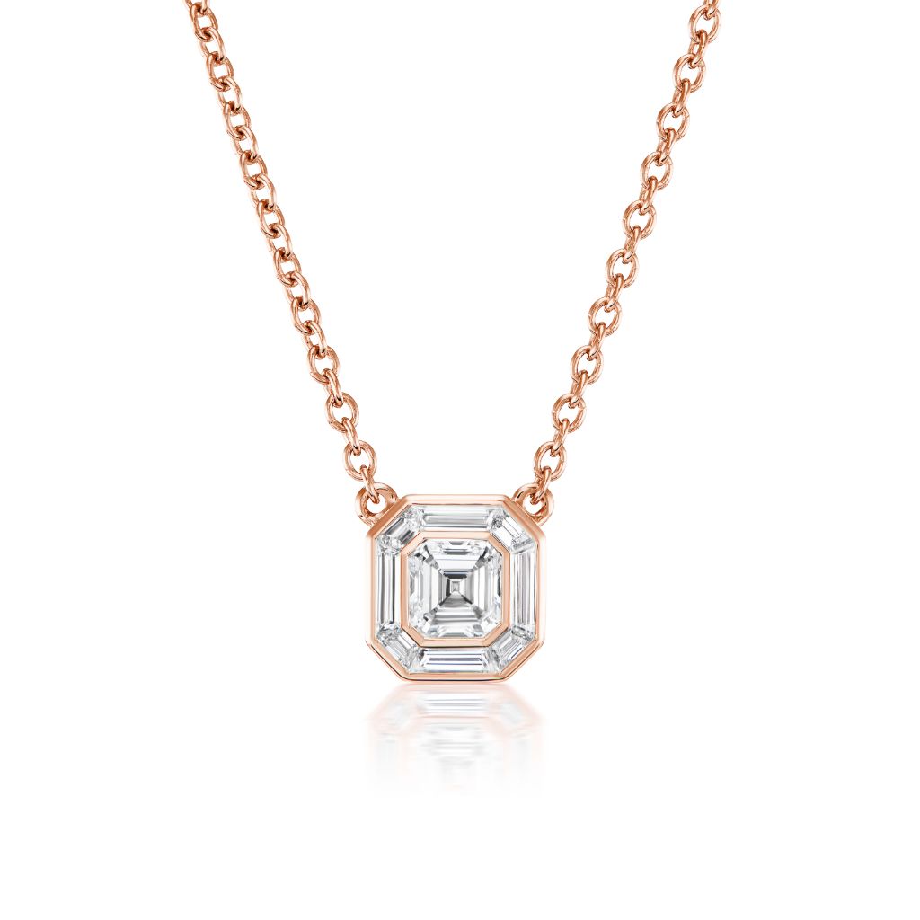 Emerald Cut Diamond Mosaic Pendant in Rose Gold