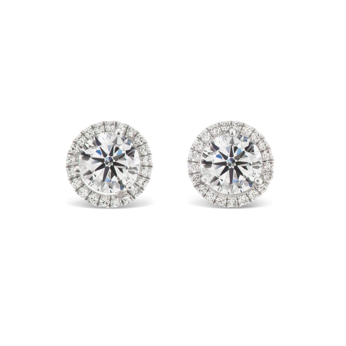 Pavé Halo Ear Jackets in Platinum with Round Brilliant Diamonds