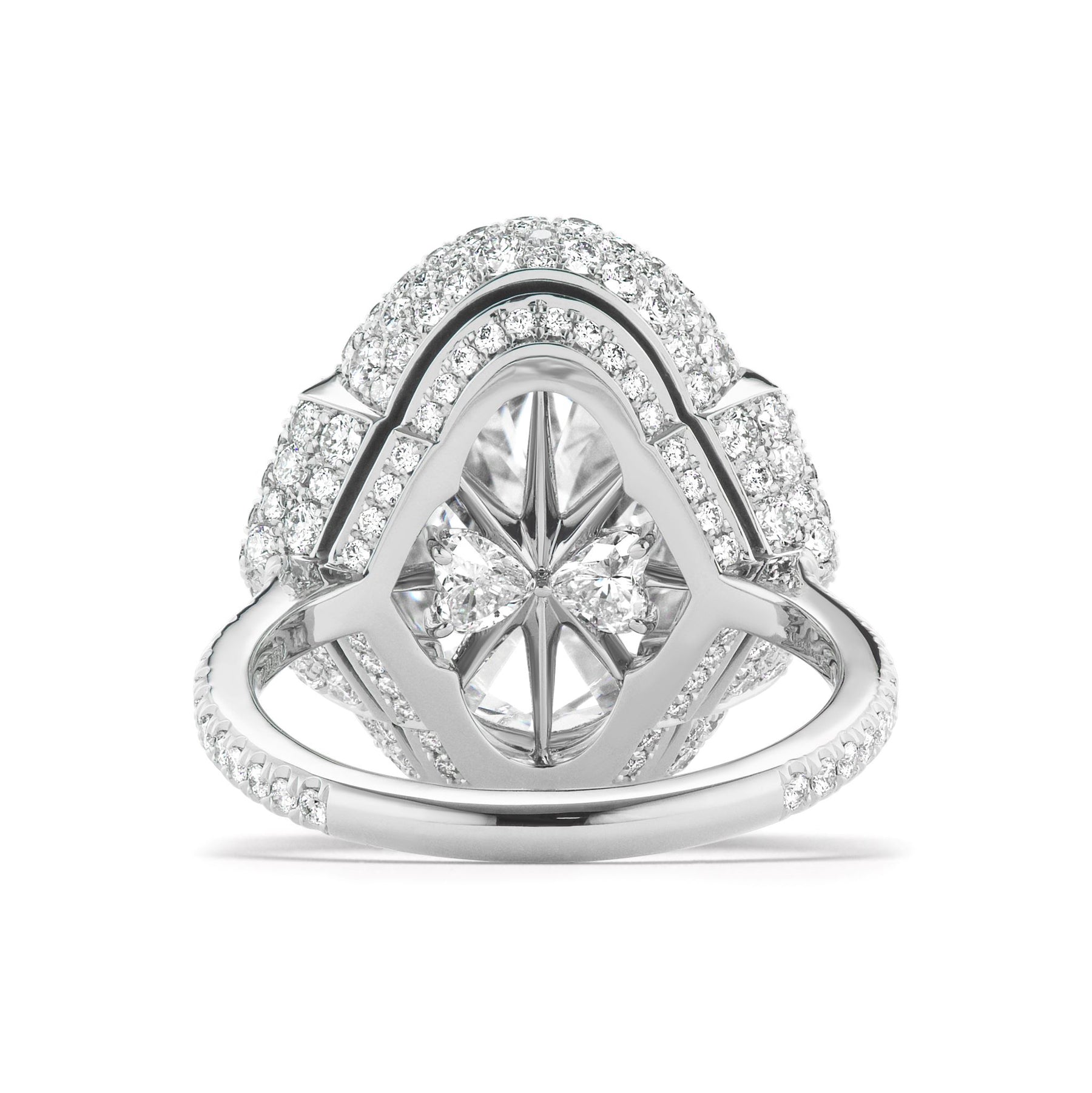 Cobblestone Pavé Basket Ring with Oval Diamond and Epaulette Diamond Side Stones