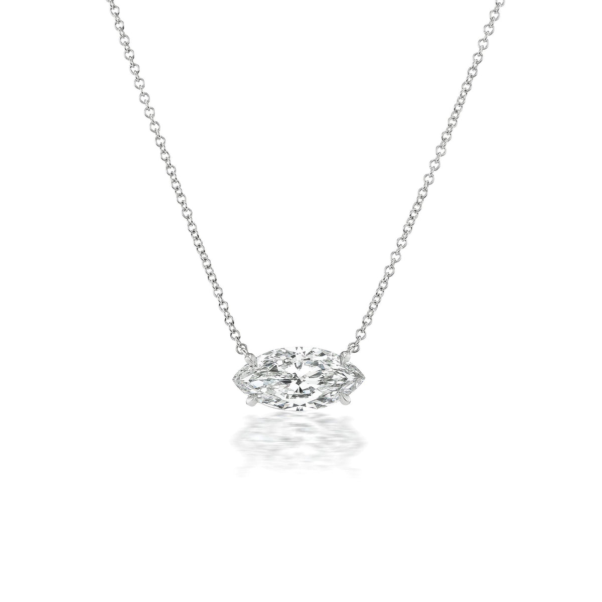East-West Marquise Diamond Solitaire Pendant in White Gold