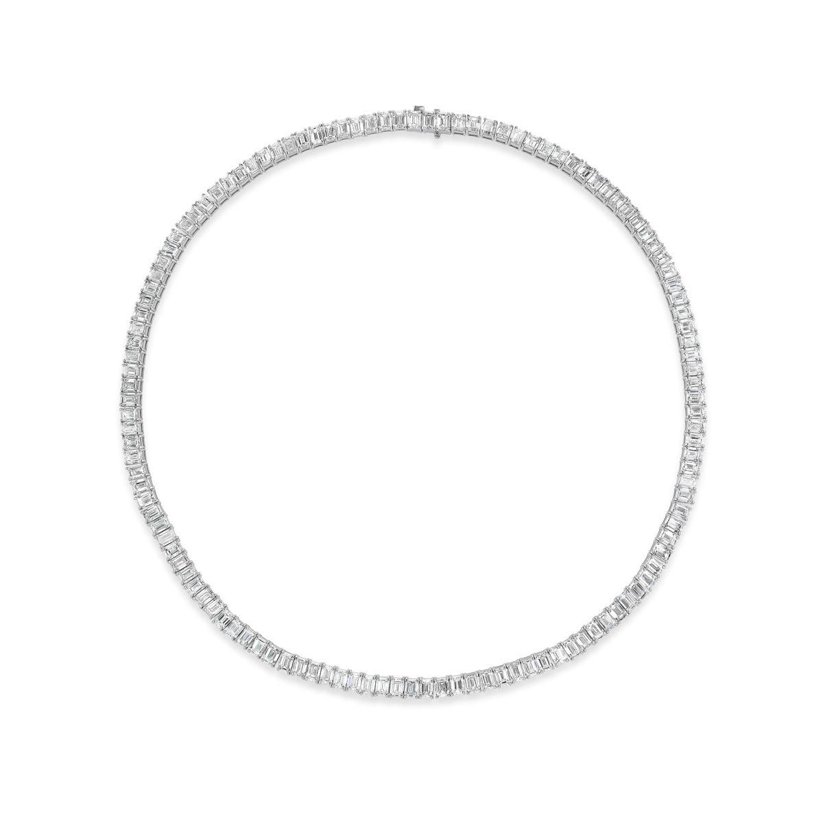 Emerald Cut Diamond Tennis Necklace in White Gold