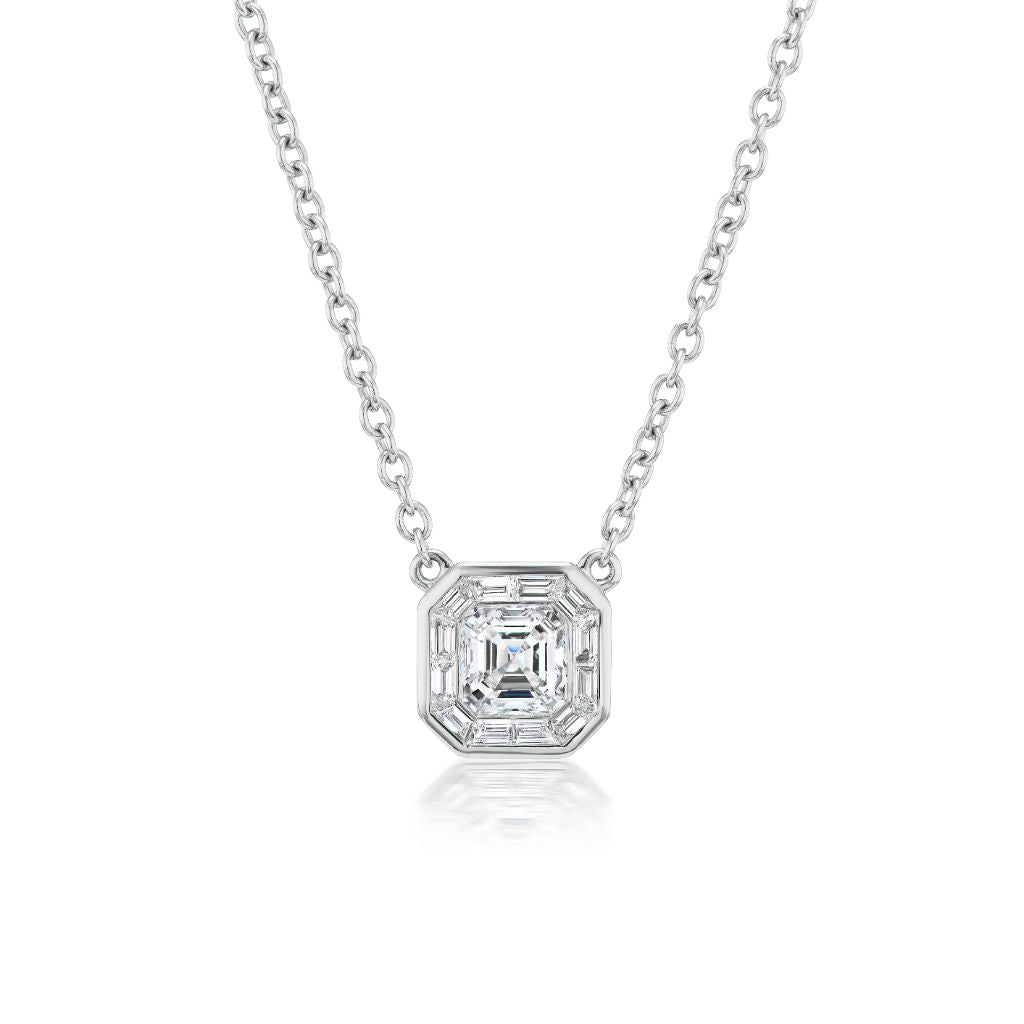 Asscher Cut Diamond Mosaic Necklace in Platinum