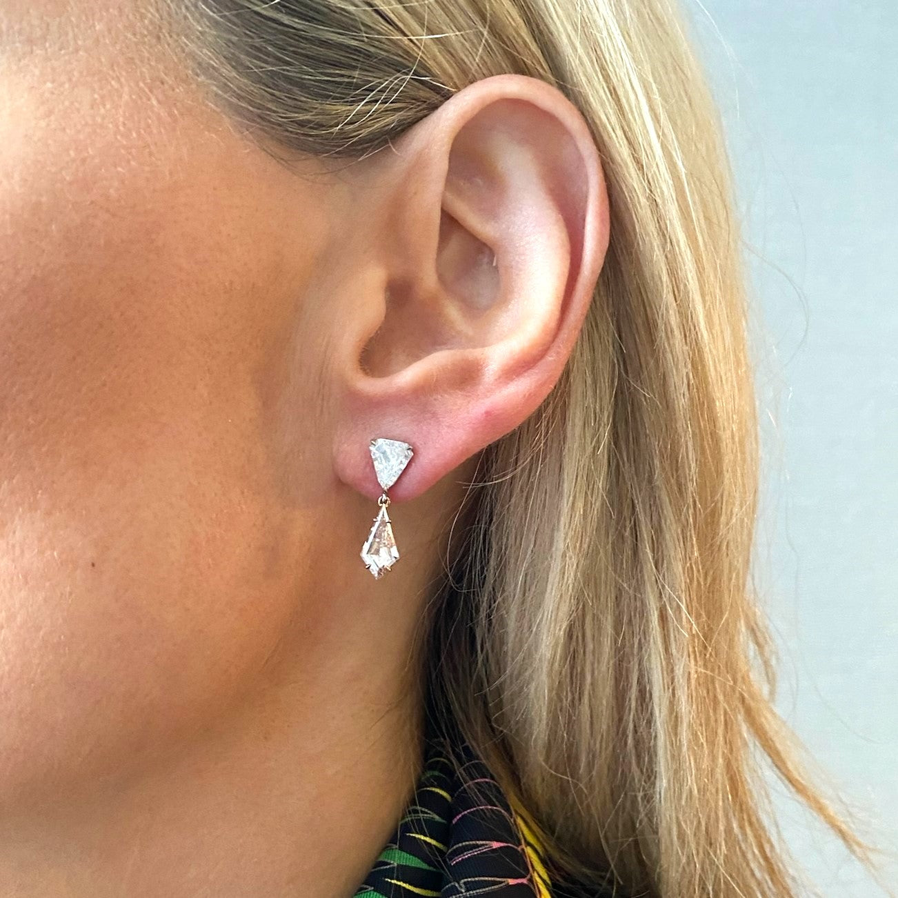 Rosé Drop Earrings in Rose Gold and Platinum with Fancy Light Pink and White Diamonds