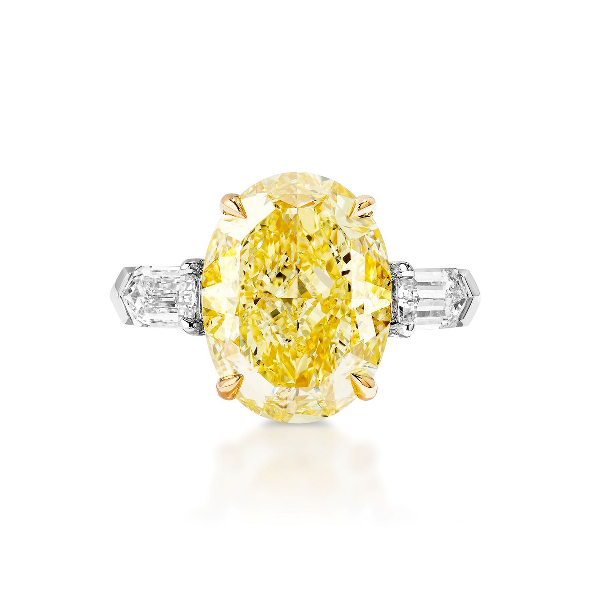 Fancy Yellow Oval Diamond Engagement Ring with Bullet Side Stones