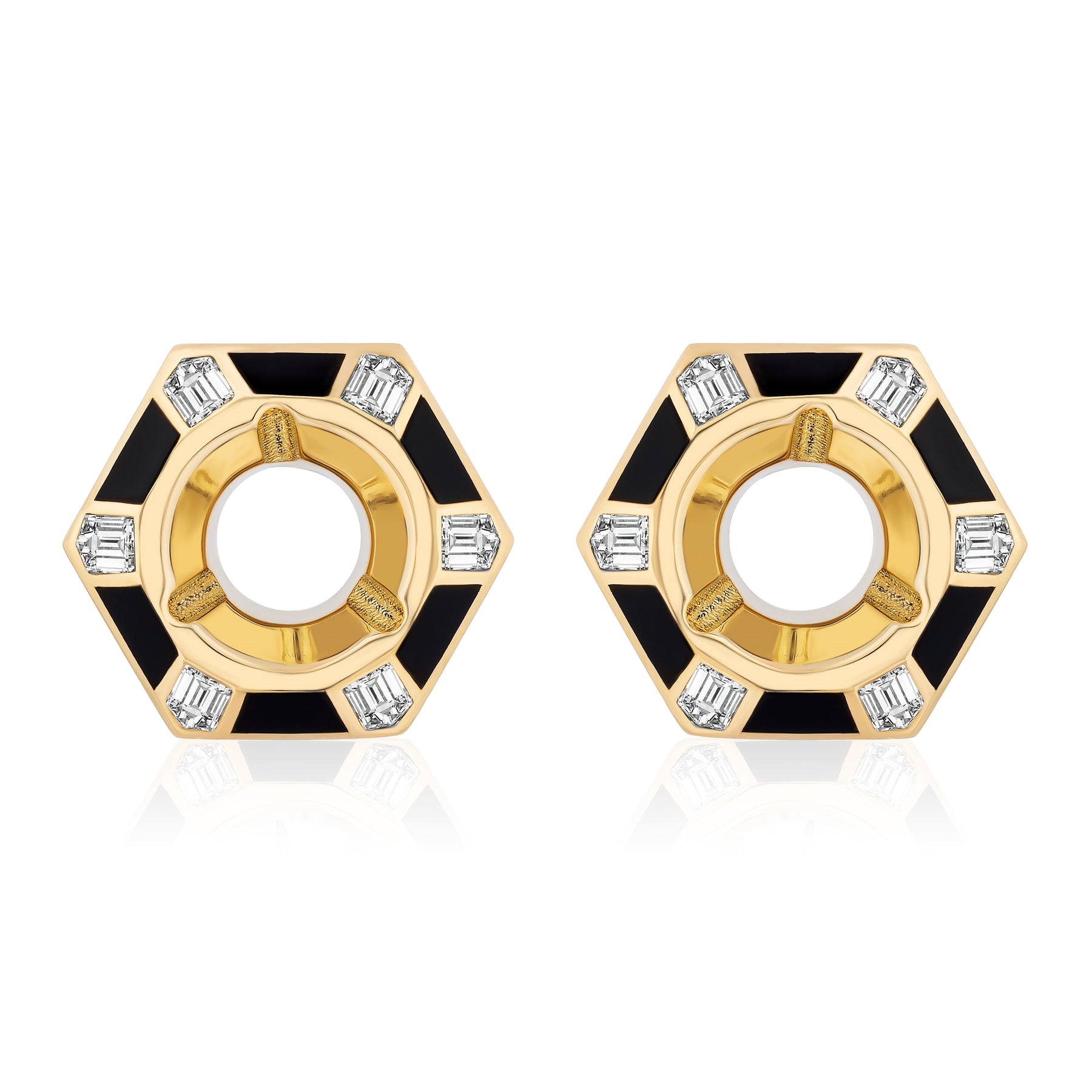 Hexagon Alternating Onyx and Diamond Ear Jackets