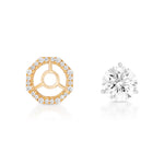 The Pavé Octagon Ear Jackets with Round Brilliant Diamonds, featuring a round diamond stud earring paired with an octagonal 18k gold pavé ear jacket adorned with small diamonds, are displayed on a white background.