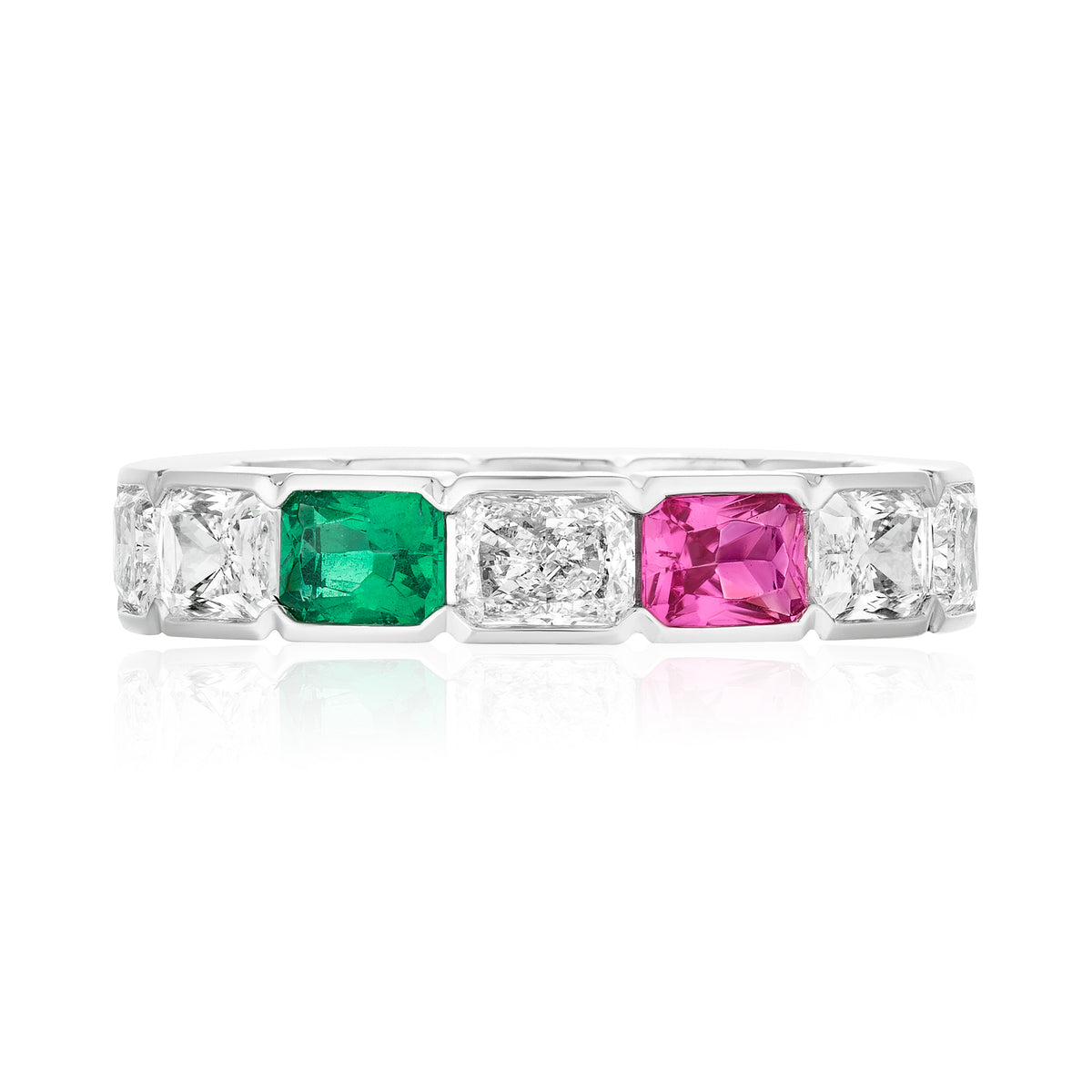 East-West Multicolor Diamond, Sapphire, and Emerald Eternity Band