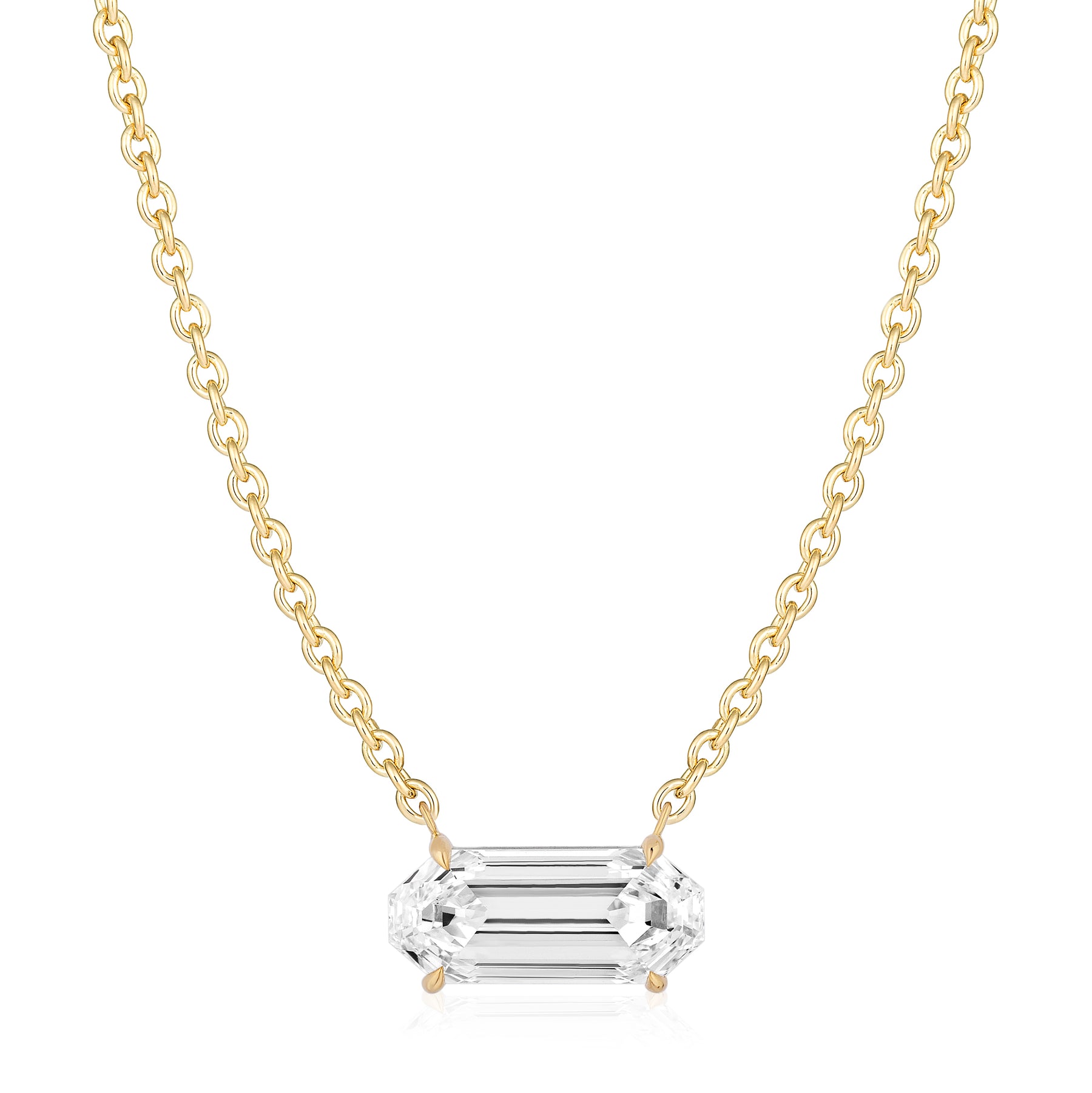 East-West Elongated Hexagon Diamond Pendant in Yellow Gold