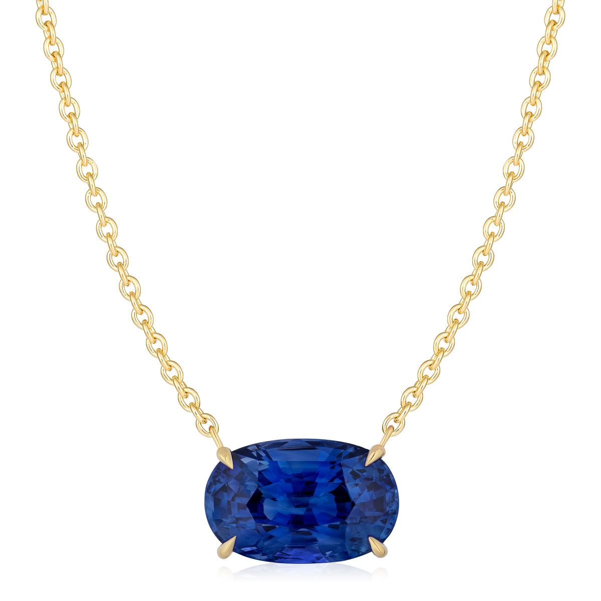 East-West Oval Sapphire Pendant in Yellow Gold