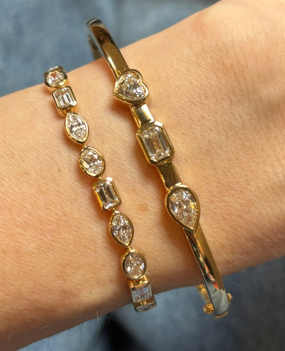 East-West Bezel Set Mixed Shape Diamond Tennis Bracelet in Yellow Gold