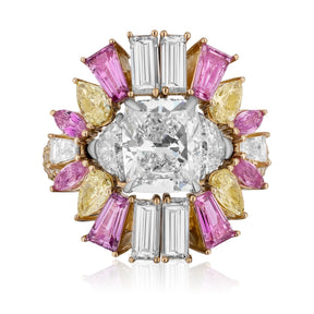Bespoke Mixed Shape Diamond, Yellow Diamond, and Pink Sapphire Ring Jacket in Rose Gold