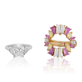 Bespoke Mixed Shape Diamond, Yellow Diamond, and Pink Sapphire Ring Jacket in Rose Gold