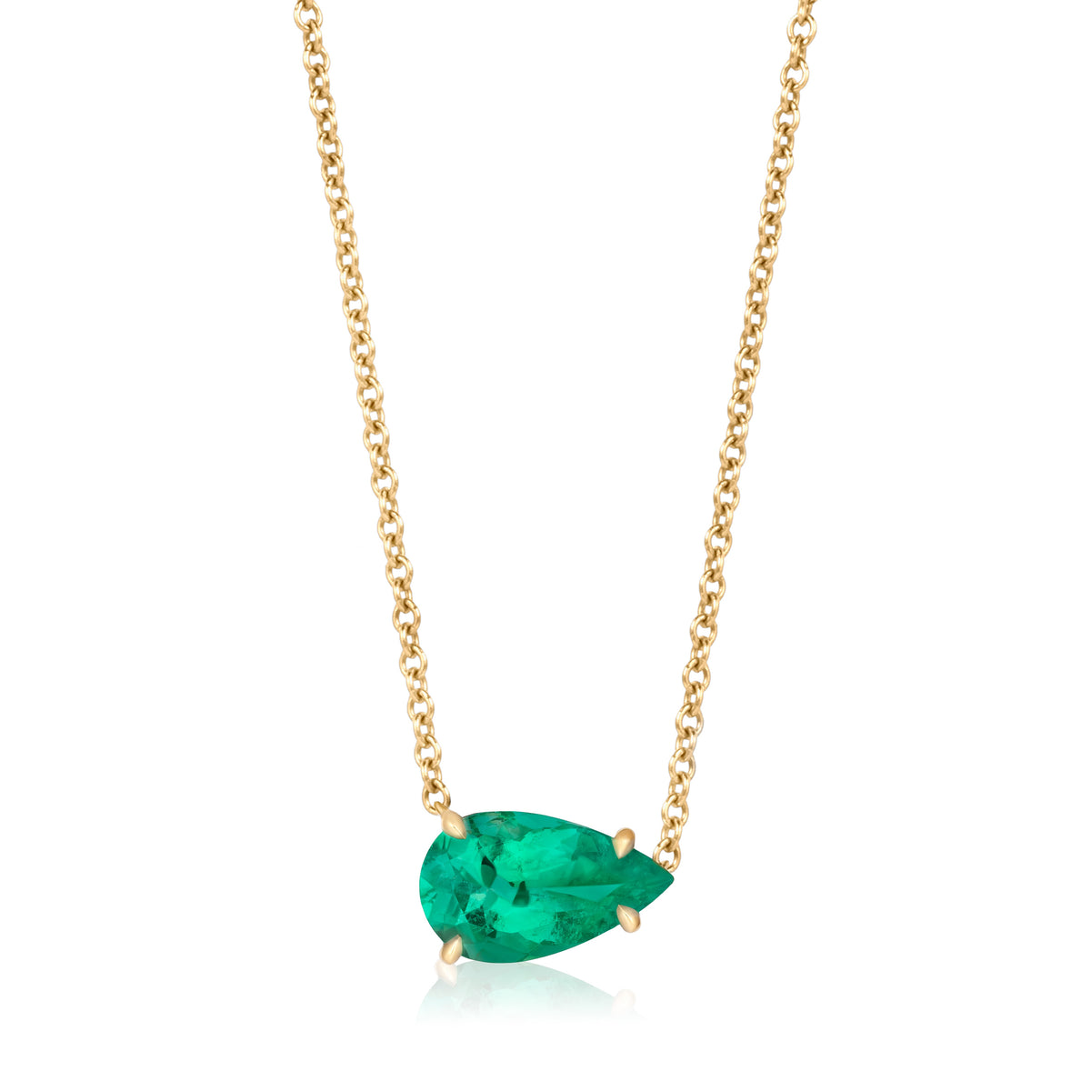 East-West Pear Shape Emerald Pendant in Yellow Gold
