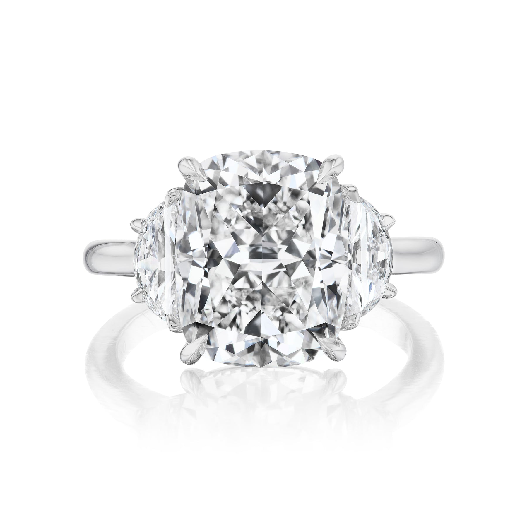Cushion Cut Diamond Engagement Ring with Half Moon Side Stones