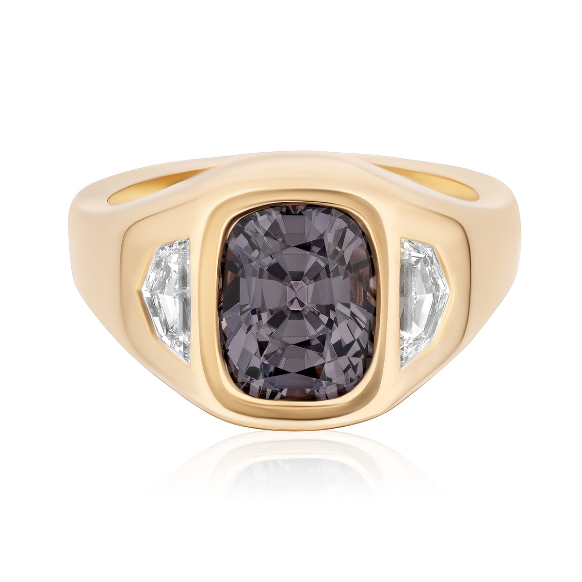 Gypsy Ring in Yellow Gold with Cushion Cut Spinel and Diamond Epaulette Side Stones