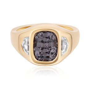 Gypsy Ring in Yellow Gold with Cushion Cut Spinel and Diamond Epaulette Side Stones