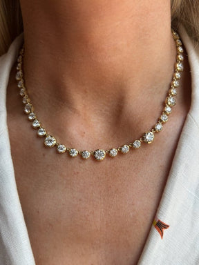 Collet Set Round Diamond Graduated Tennis Necklace in Yellow Gold