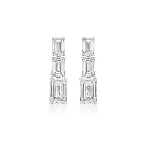 Graduated Emerald Cut Diamond Drop Earrings in White Gold