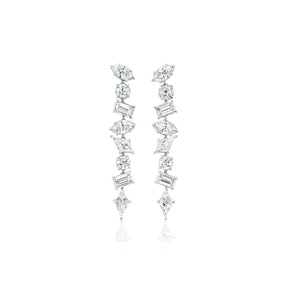 Mixed Shape Diamond Drop Earrings in White Gold