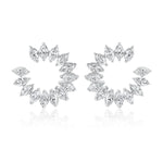 The Climbing Ivy Front-to-Back Hoops in white gold feature marquise diamonds with SI1-SI2 clarity, arranged in a sunburst pattern and showcased on a white background.