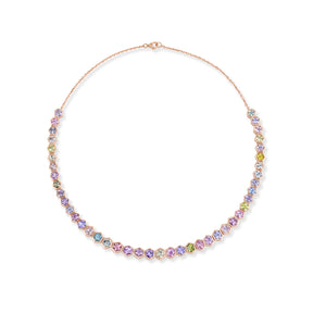 Spectrum Collar Necklace in Rose Gold with Bezel Set Multicolor Hexagonal Sapphires