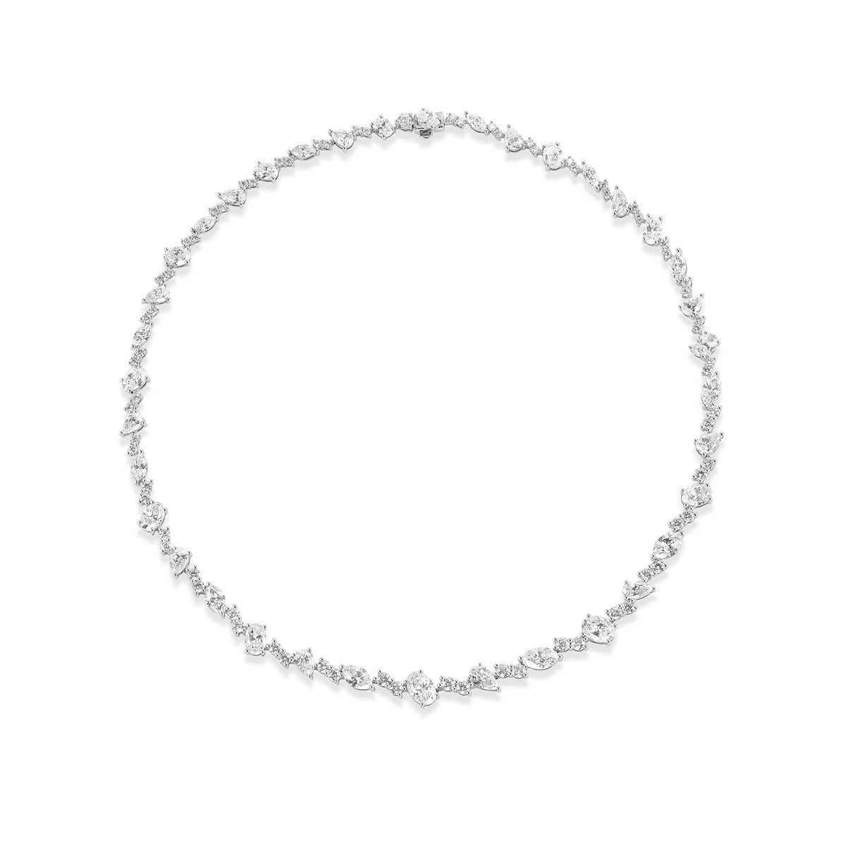 Mixed Shape Diamond Tennis Necklace in White Gold