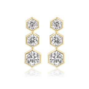 Graduated Hexagon Bezel Set Drop Earrings with Round Brilliant Diamonds