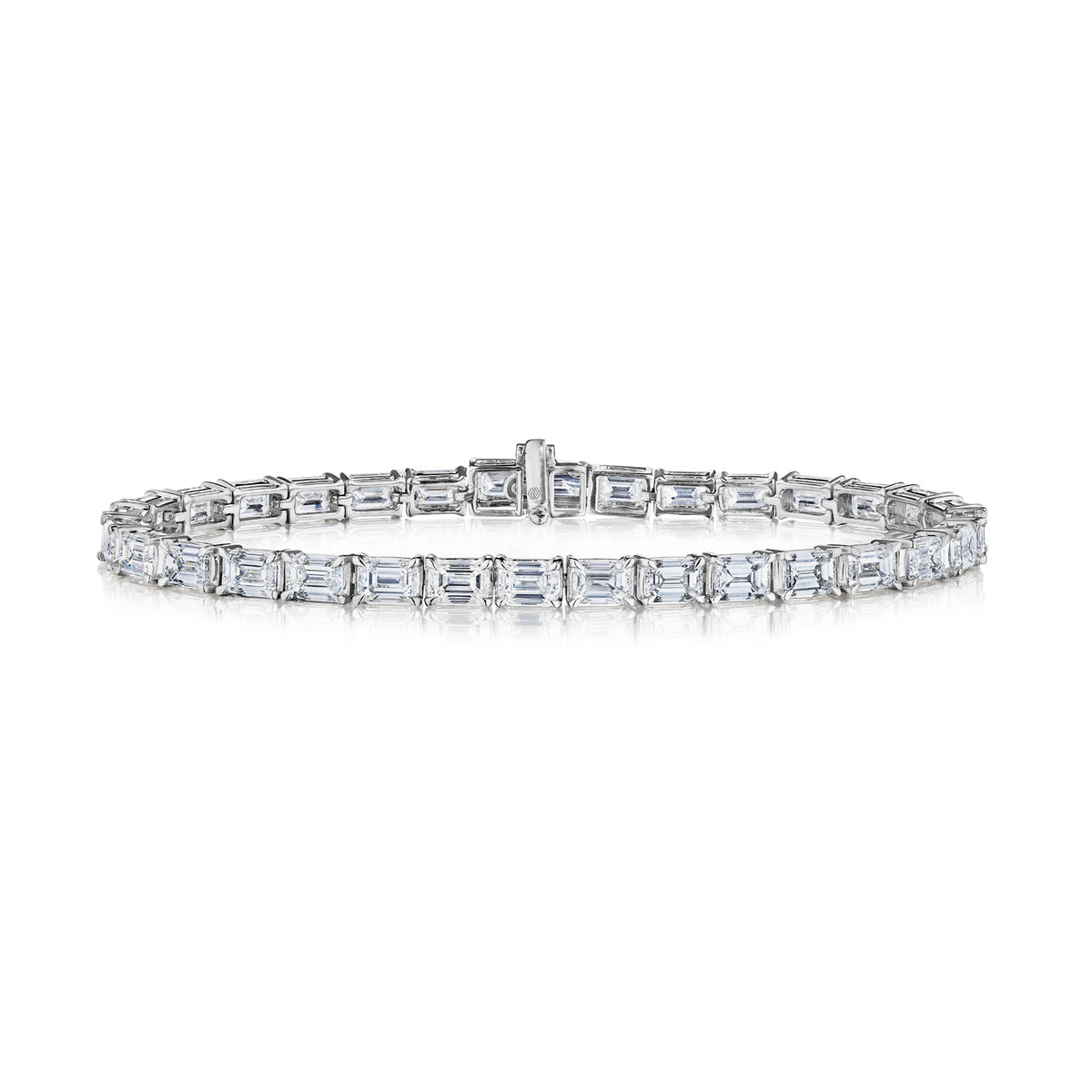 Large East-West Emerald Cut Diamond Tennis Bracelet in White Gold