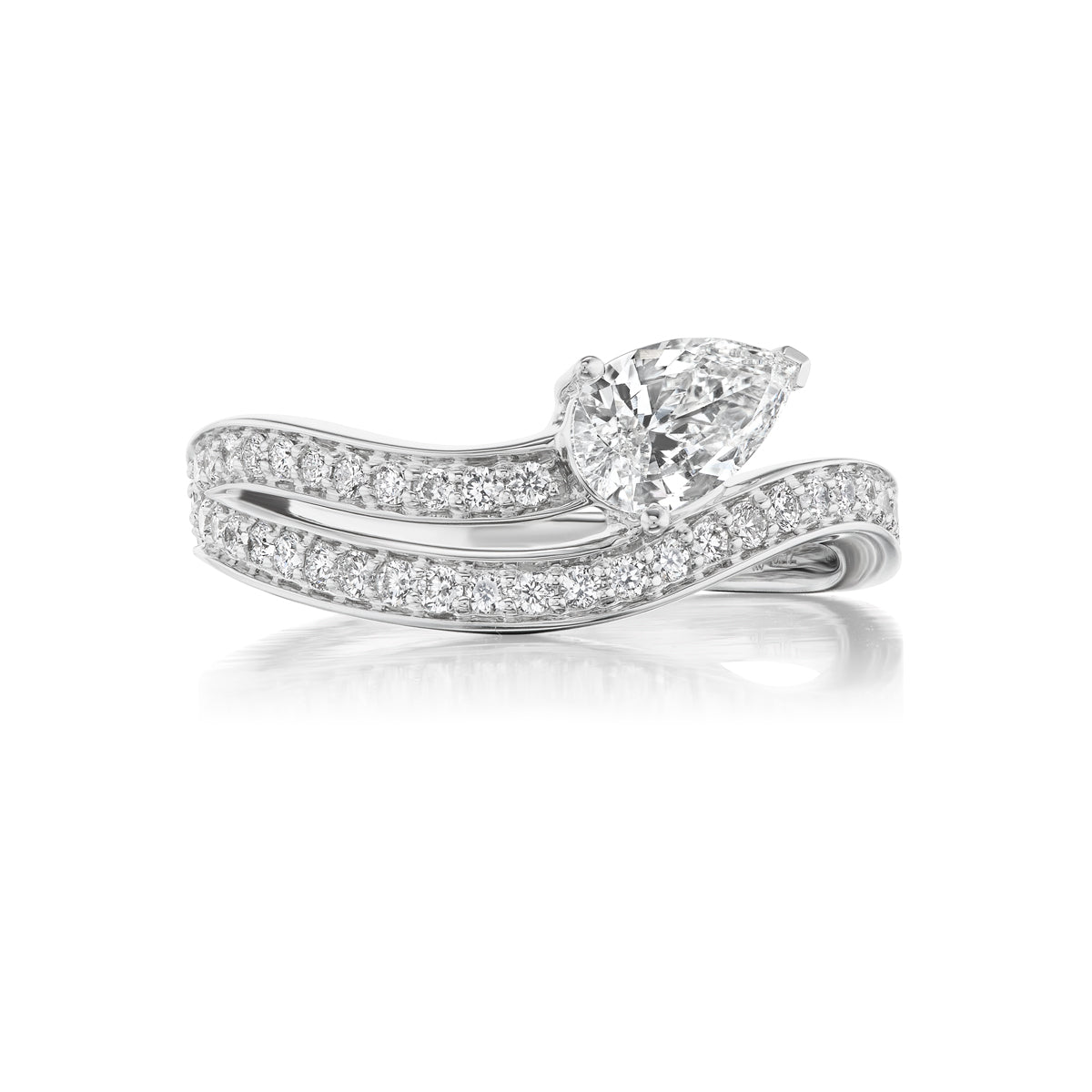 Serpent Wraparound Ring with Pear Shape and Round Diamonds
