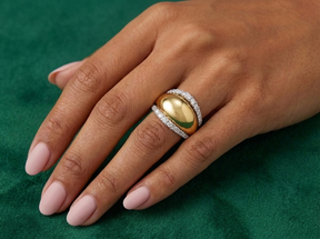 Coil Dome Ring with Pavé Diamond Borders in Yellow Gold