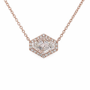 East-West Shield Diamond Pendant with Halo in Rose Gold