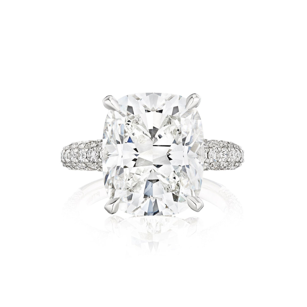 Cushion Cut Diamond Engagement Ring with Pavé Band