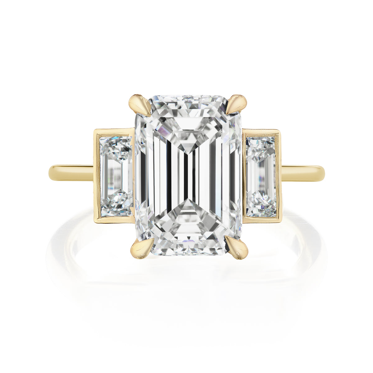 Emerald Cut Diamond Engagement Ring with Bezel Set Baguette Side Stones