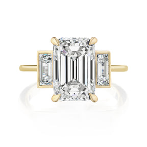 Emerald Cut Diamond Engagement Ring with Bezel Set Baguette Side Stones