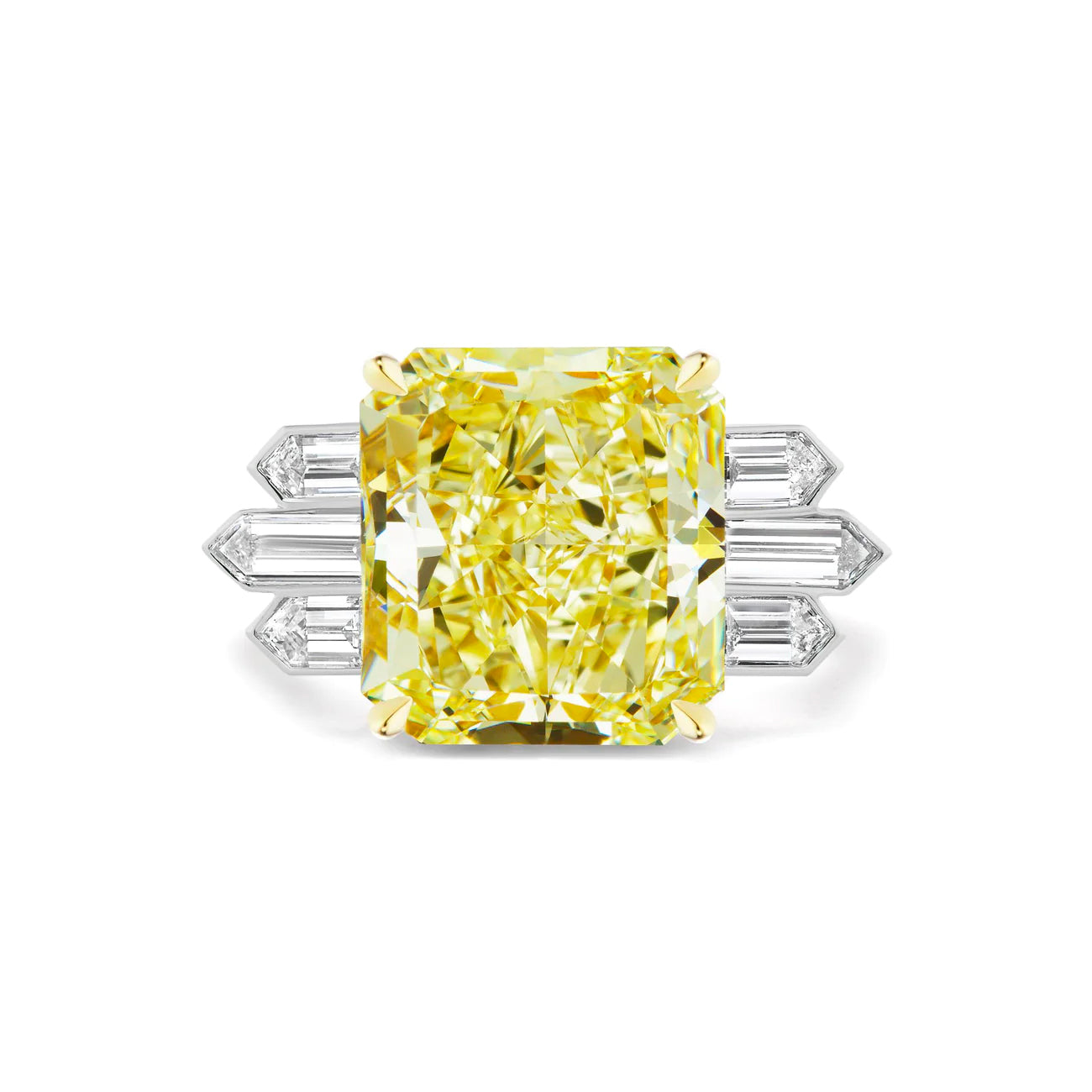Fancy Yellow Radiant Cut Diamond with Bullet Baguettes